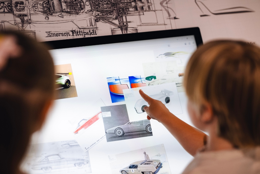 Children engaging with STEM interactive at Haynes Motor Museum